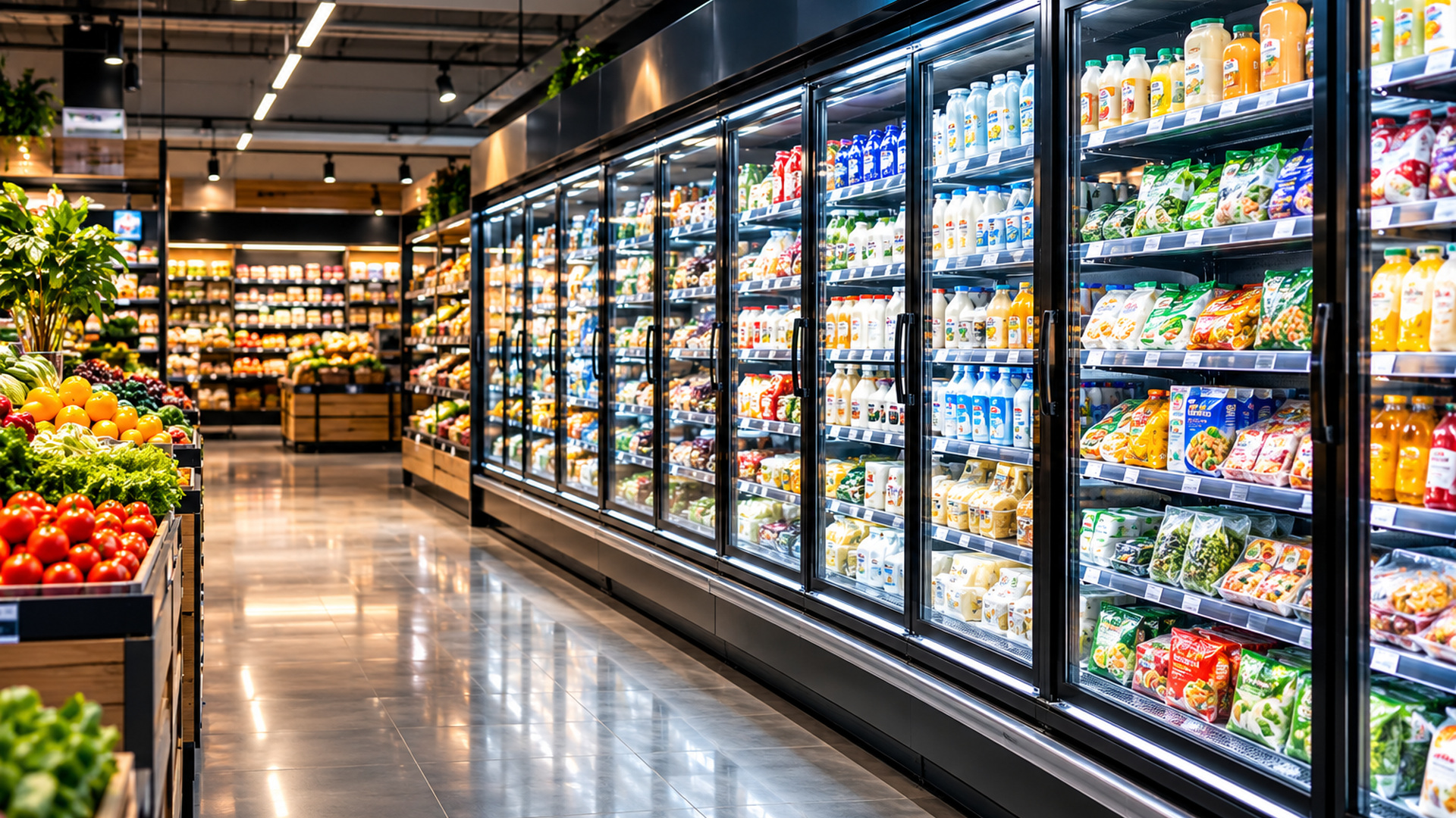Área de refrigeração e estoque de supermercado