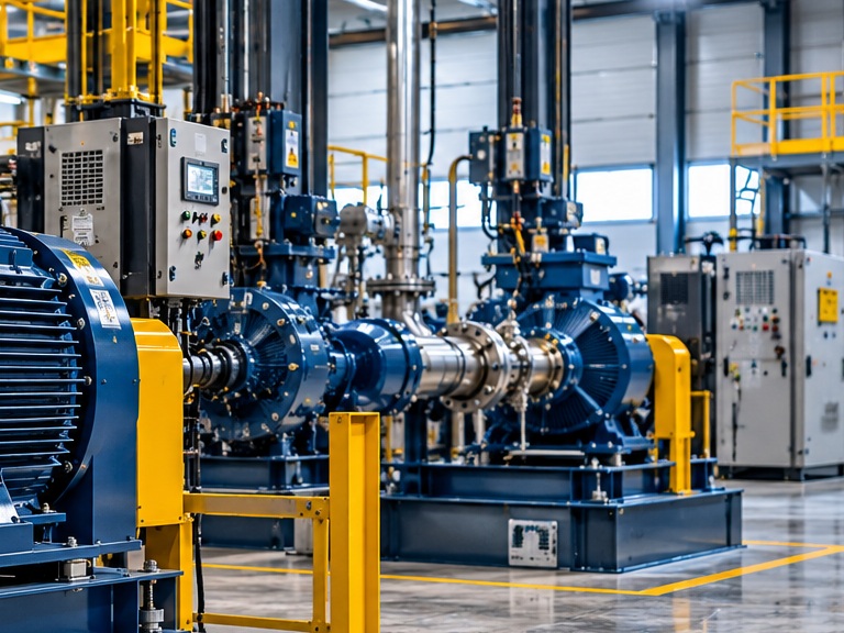 Instalação industrial com motores e painéis elétricos